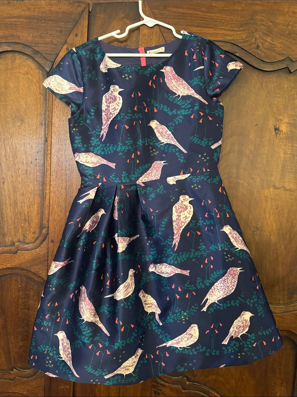 J crew crew cuts Girls Navy Bird Print Pleated Dress
